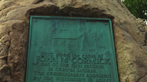 closeup of historic mccormick cabin site at white river state park in indianapolis, indiana, usa