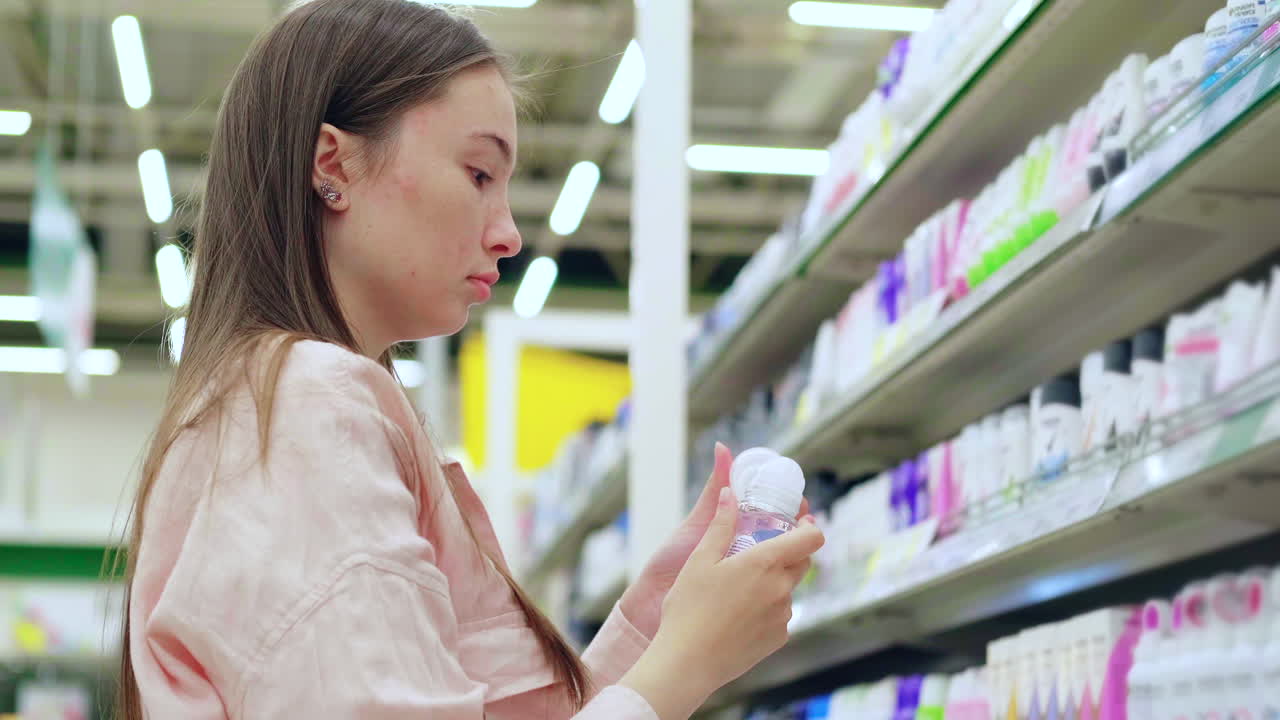 슈퍼마켓 에서 미취제 를 구입 하는 여자