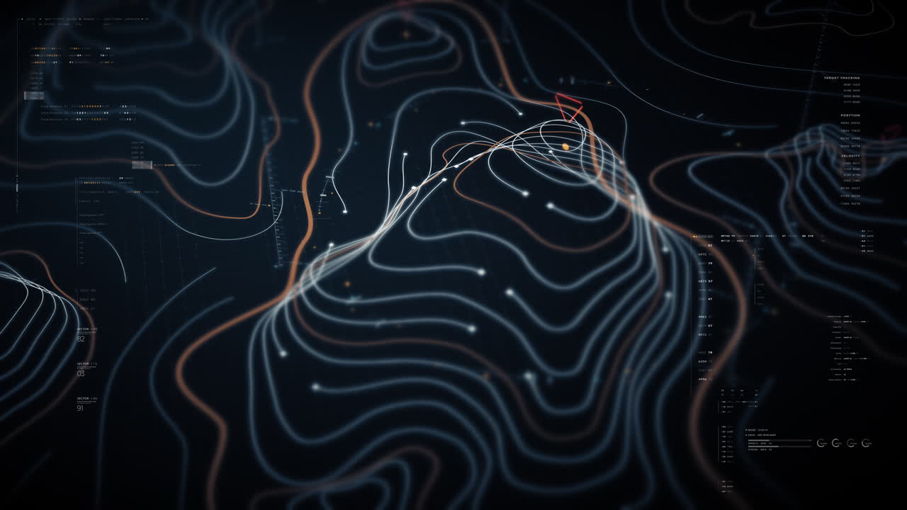 Futuristic holographic terrain topology head-up screen display, offering advanced tactical navigation and real-time environmental data