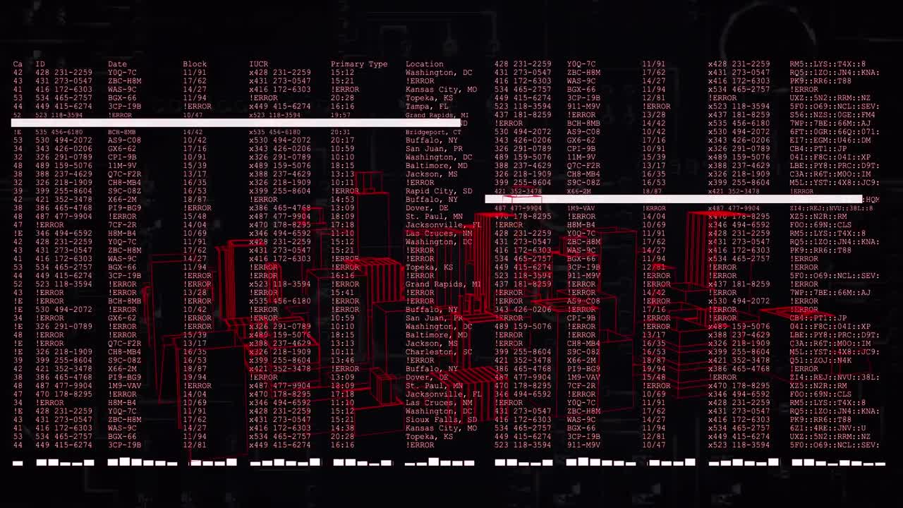 animación del procesamiento de datos sobre el paisaje urbano