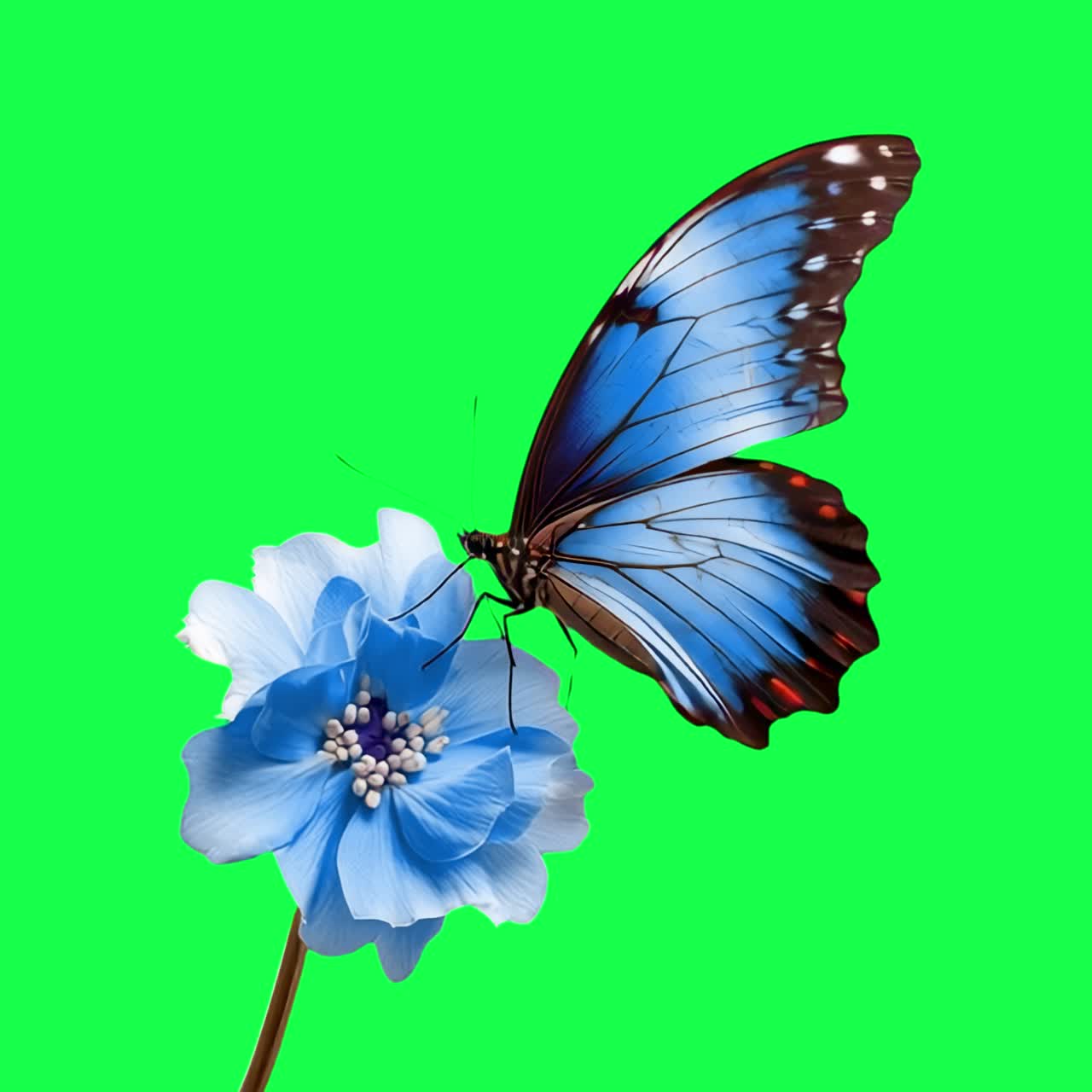Animazione di farfalla vivace su fiore, video 4K trasparente, schermo verde