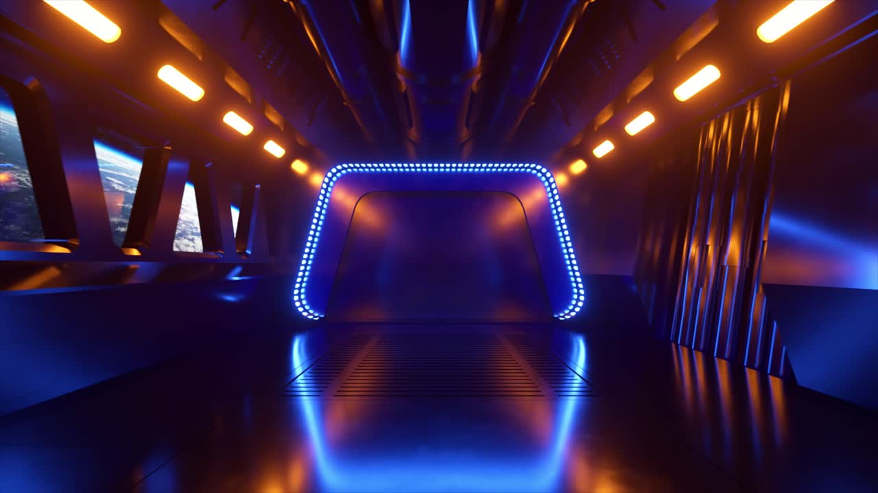 corredor futurista de la nave espacial con iluminación de neón