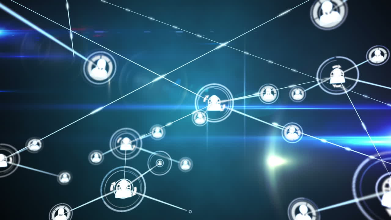 animación de la red de conexiones con iconos en fondo negro