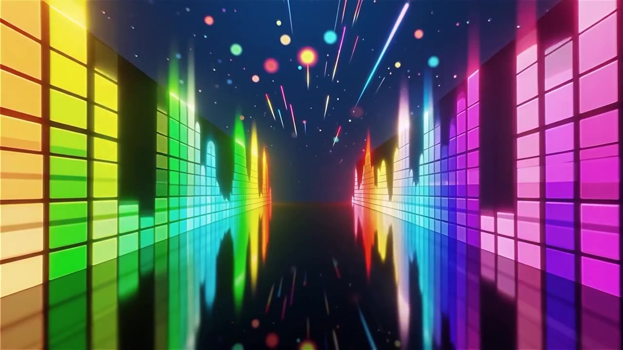 Futuristisk regnbuefarvet neon musik equalizer visualisering baggrund.
