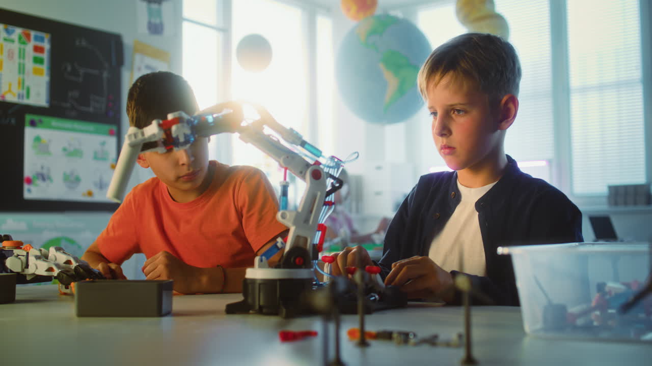 Children Building Robots in a Classroom