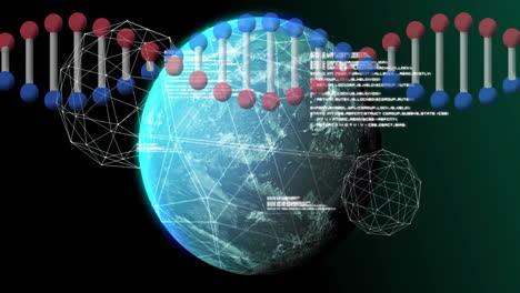 Animación-De-La-Estructura-Molecular-Y-La-Cadena-De-ADN-Sobre-La-Tierra-Con-Conexiones-De-Red