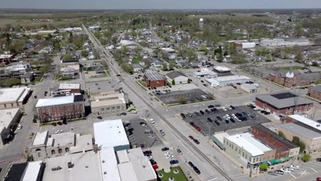 downtown seymour, indiana with drone video at an angle.