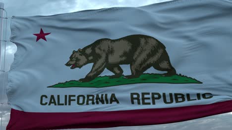 flag of california waving in the wind against deep beautiful clouds sky