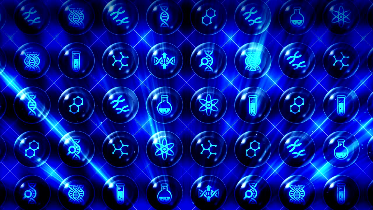 Set of Genetic Icons, Biotechnology Background, CG Loop Animation,