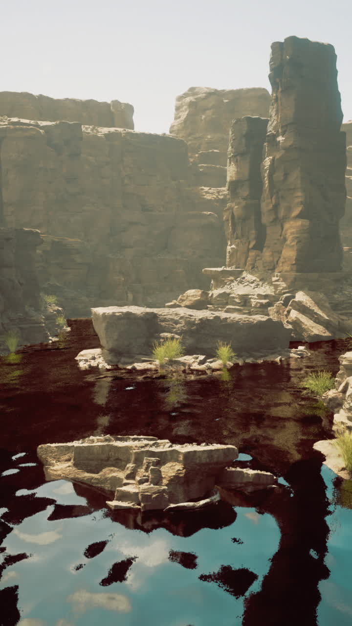 Majestic canyon landscape with shimmering water reflecting the sun