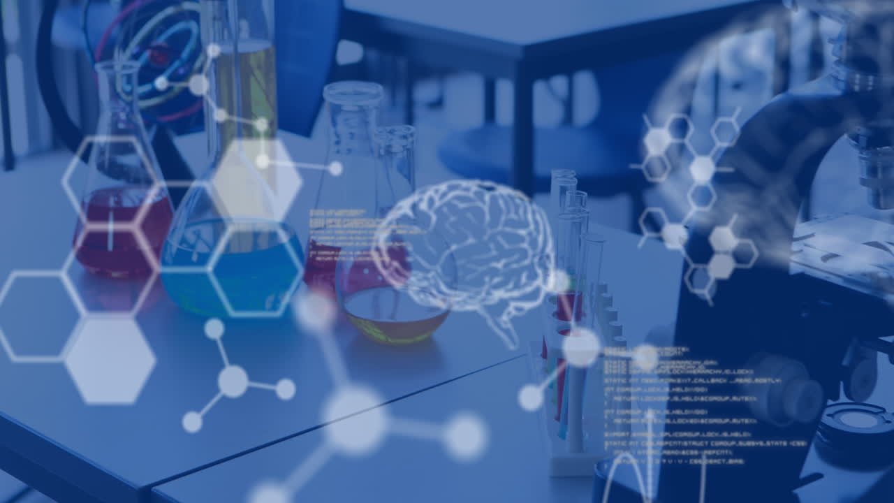 실험실에서 실험실 장비를 통해 데이터 처리의 애니메이션