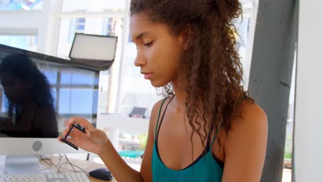 Model checking photos with magnifying glass 4k