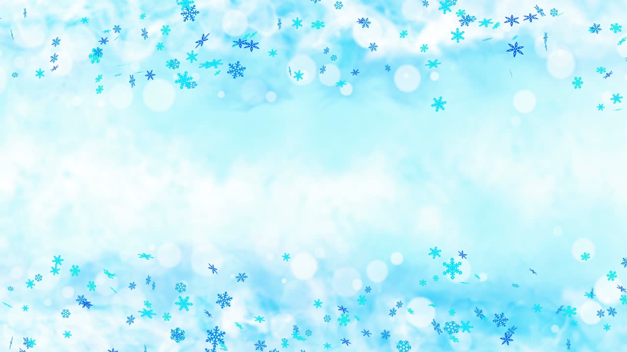 다채로운 밝은 눈 결정은 불과 함께 겨울 배경에 흔들리고 있습니다. 아름다운 자연 장면. 그림 겨울 눈알. 루프 애니메이션.