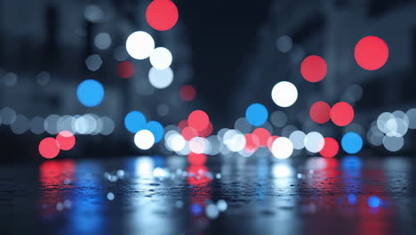 abstract bokeh lights reflection on wet pavement at night