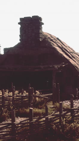 ancient stone and thatched cottage in rural setting