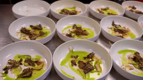 main course plating in chef's kitchen – gourmet dish presentation by professional chef