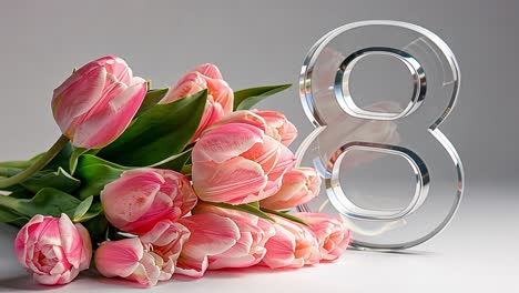 pink tulips and number 8 for international women's day