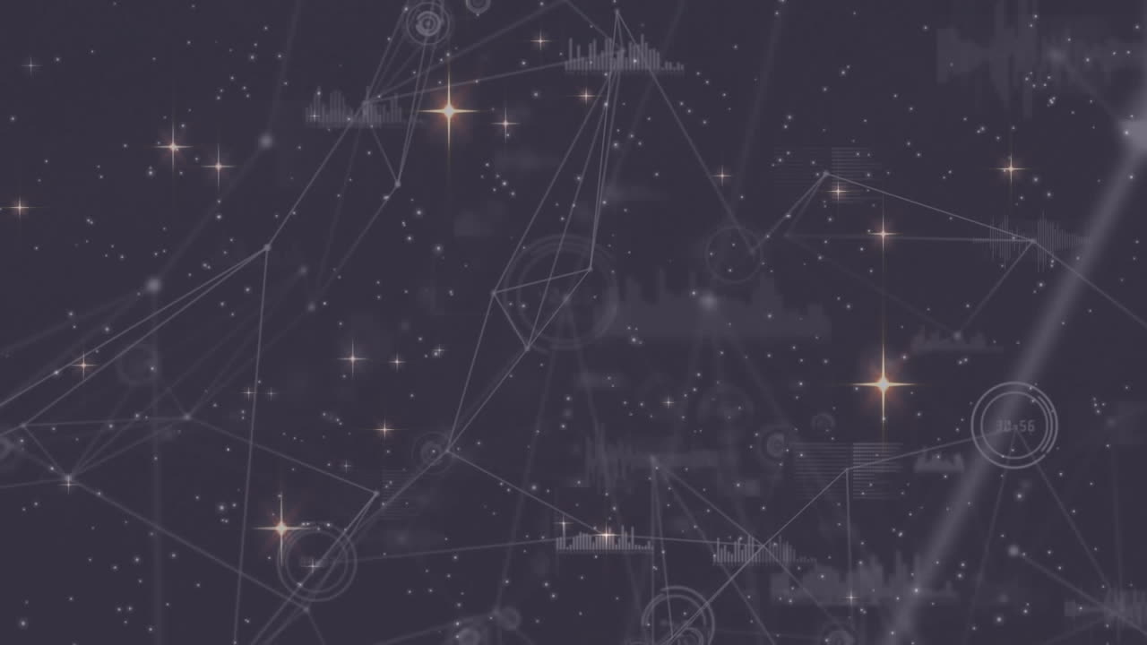 animazione di stelle di natale che si muovono sulla rete e elaborazione dei dati sul cielo notturno