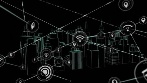 animation of network connections with wifi reception and location icons