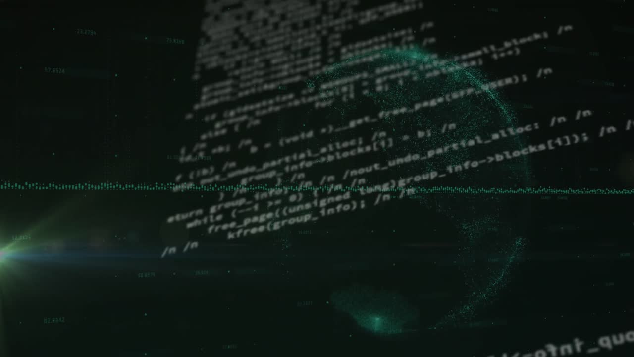 Animation of data processing over globe on black background