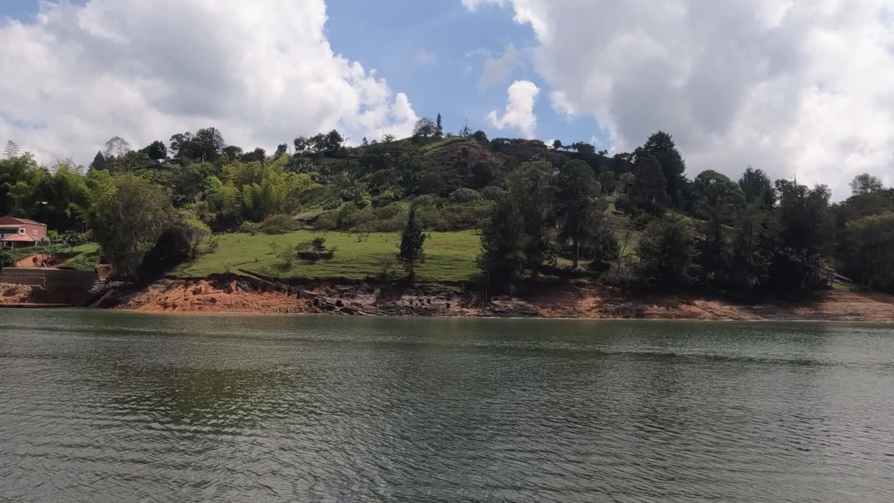 Scenic Landscape of a Lake with Lush Green Hills