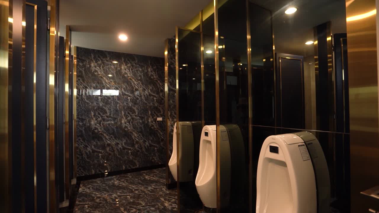 Luxury and Elegant Black Marble Tile Wall Public Restroom