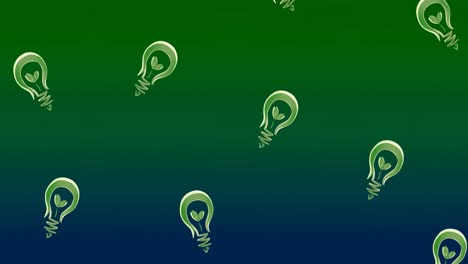 Animation-of-bulbs-with-plants-inside-floating-over-green-and-blue-background