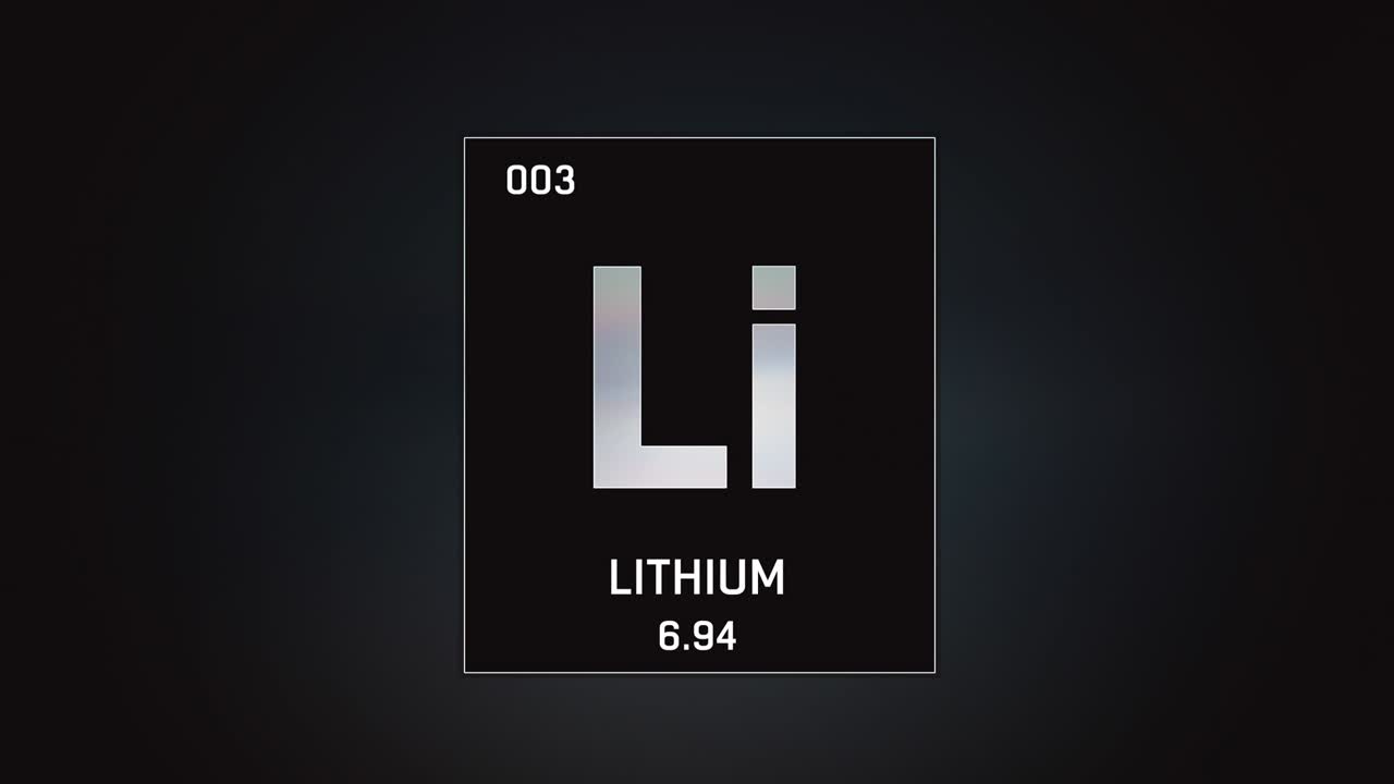 Lithium as Element 3 of the Periodic Table 3D animation on grey background