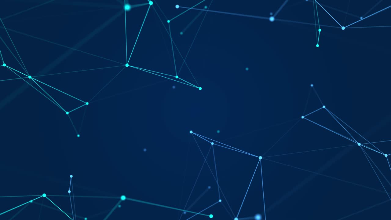 Distribution of lines and points in space. Digital background of data network connection. 3D rendering. Seamless loop.