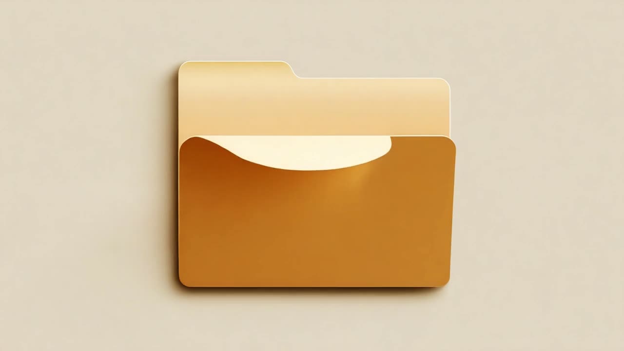 An elegant, minimalist design featuring a golden folder icon with a subtle sheen and a gentle curve, representing organization and digital file management in a contemporary aesthetic