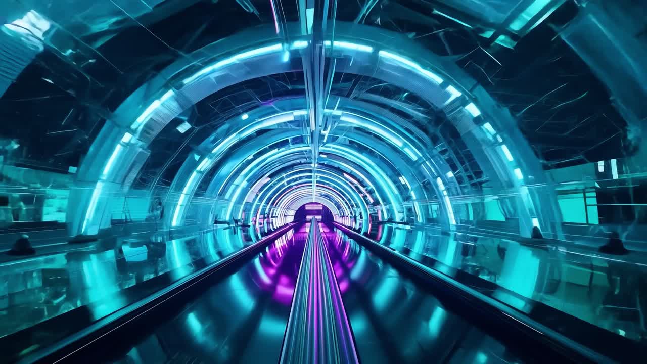 A Futuristic Tunnel with Neon Lights