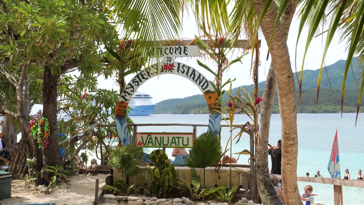 Mystery Island, Vanuatu, the entrance sign.