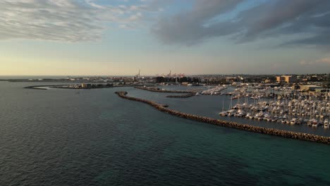 aerial view of fremantle harbor with boats at sunset, western australia