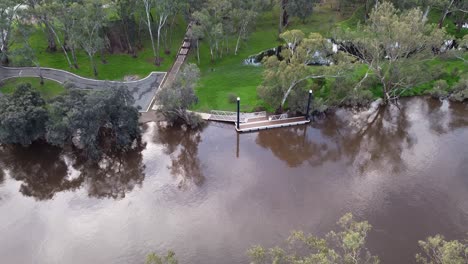 Aerial-Tilt-Down-View-Over-Flooded-Swan-River