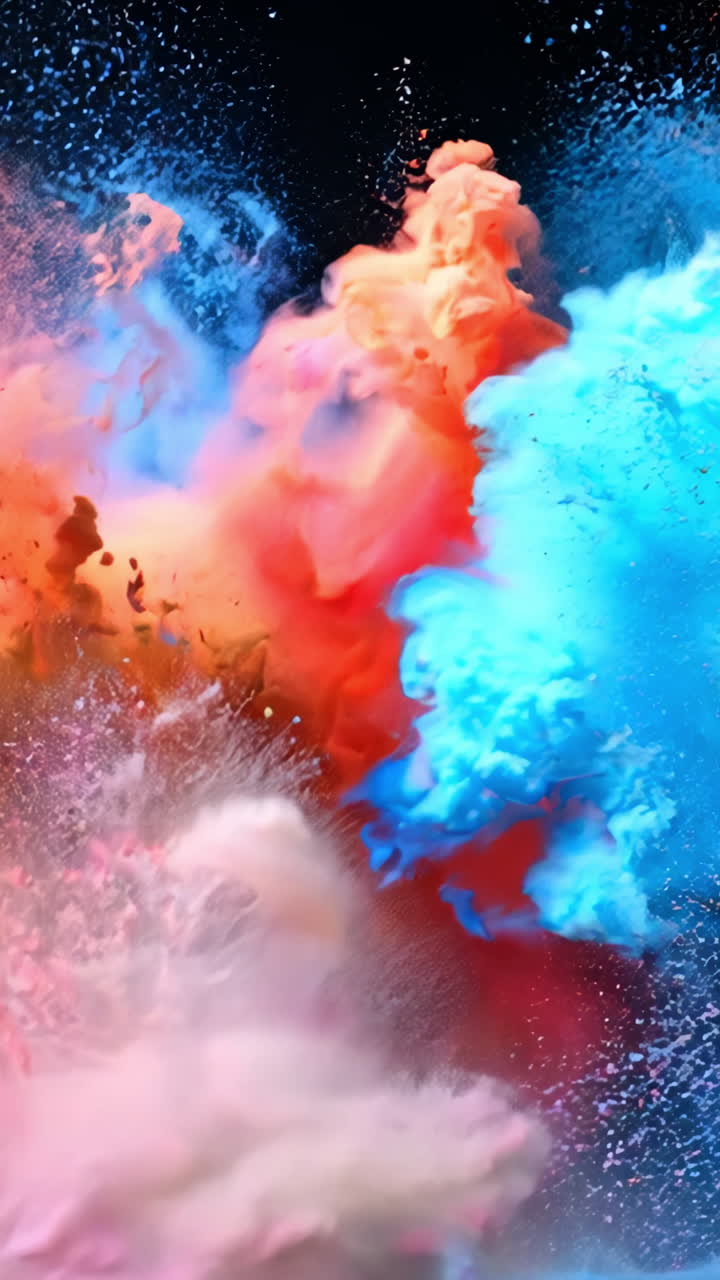 A colorful explosion of smoke and dust. The colors are bright and vibrant, creating a sense of energy and excitement. The image is dynamic and visually striking, capturing the viewer's attention