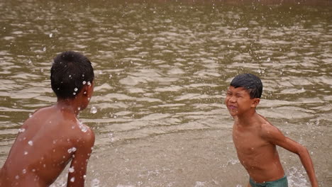 children playing in a river