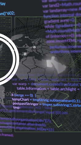 animation of data processing and globe on black background