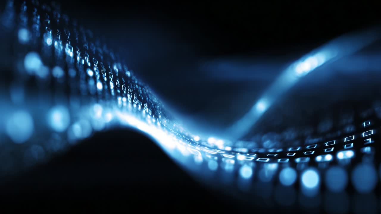 Captivating Waves of Light and Binary Representations: An Abstract Journey Through Digital Landscapes and Fluid Motion, Harmonizing Technology and Artistry in a Mesmerizing Visual Display