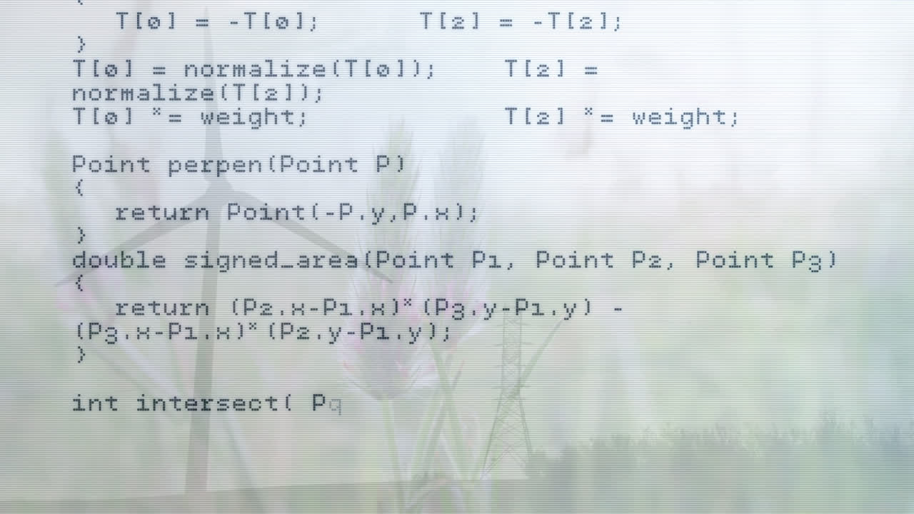 animación del procesamiento de datos sobre la turbina eólica y el césped