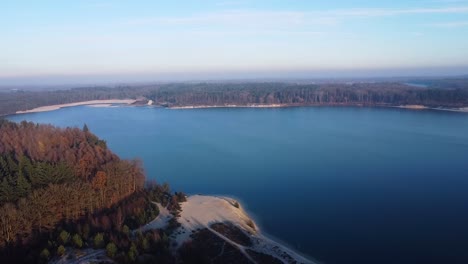 Lake-on-a-winter-day-in-Drenthe,-Netherlands-from-above