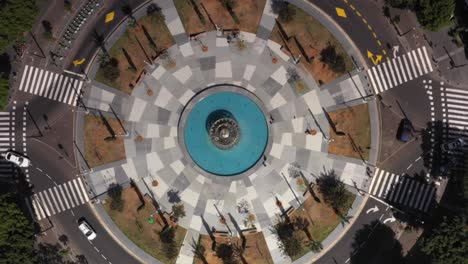 aerial view of a circular fountain in a city park