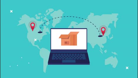 delivery logistic service with world planet and boxes in laptop