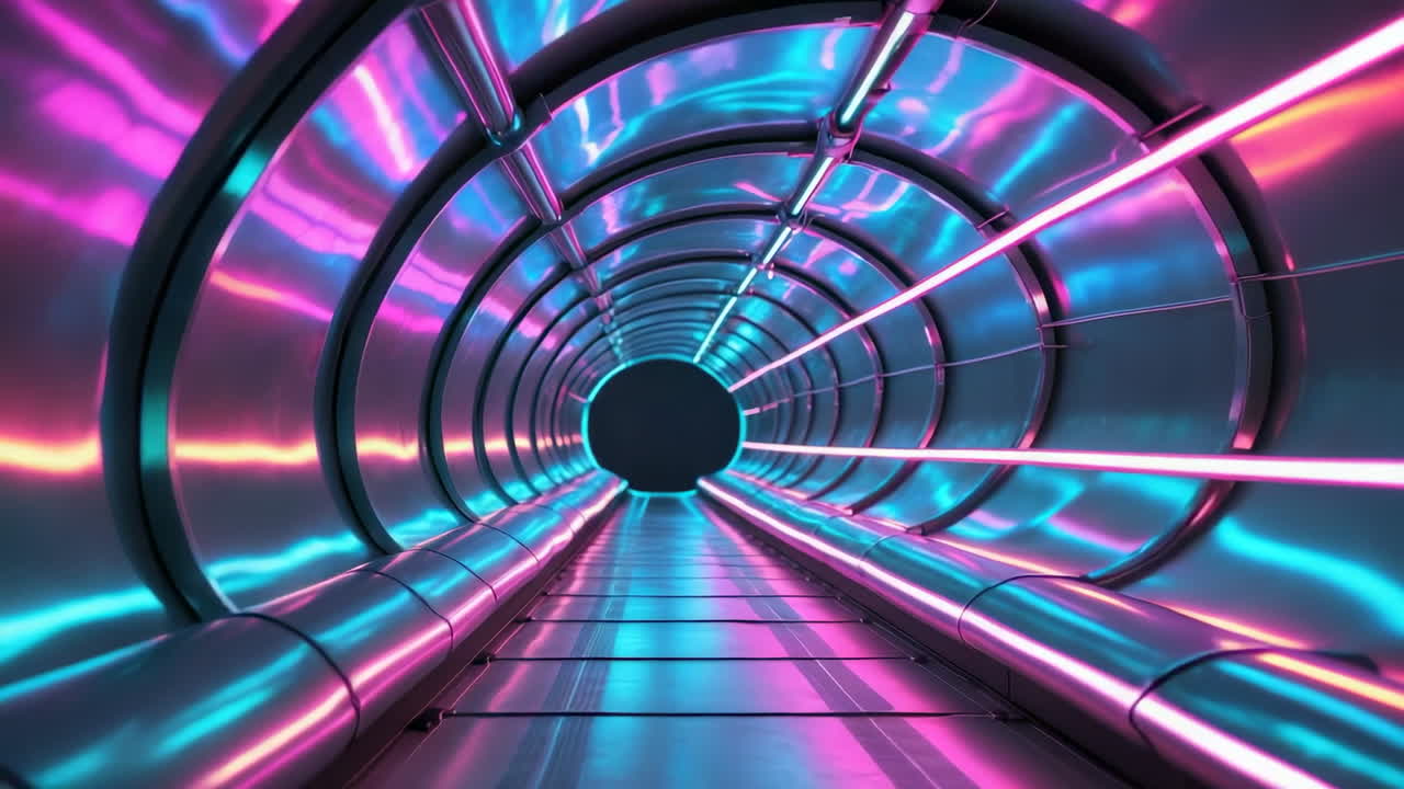 Futuristic Neon Tunnel with Vibrant Pink and Blue Lights