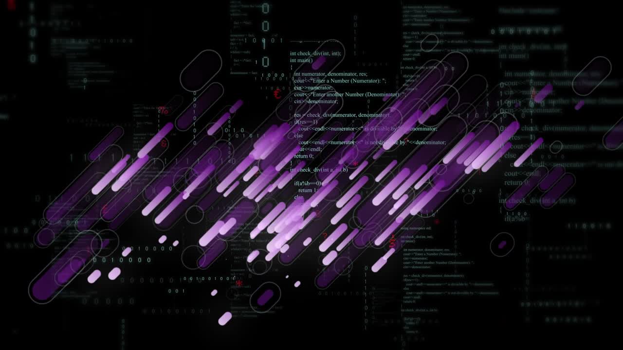 Animation of glitch and diverse data on black background