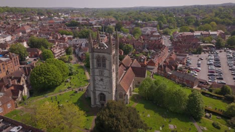 Small-Church-from-above,-named-St-Andrew,-located-in-Farnham,-Surrey