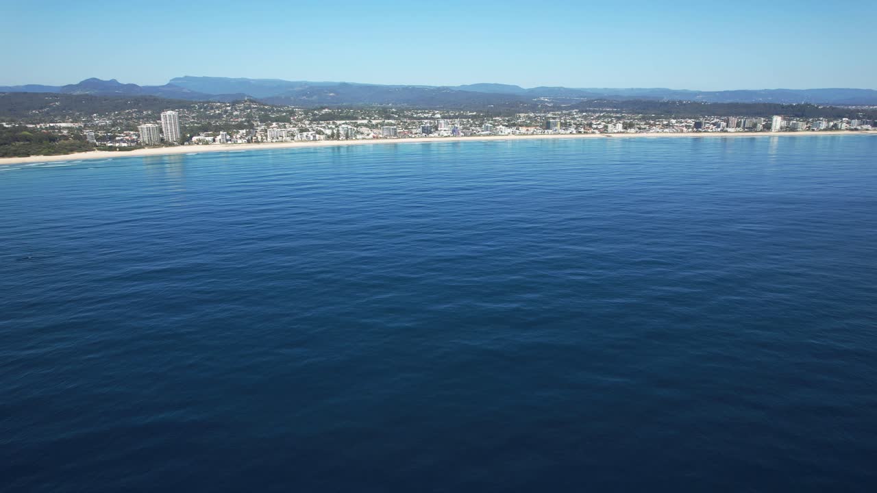Panoramic View Over Tranquil Ocean In Palm Beach, Gold Coast, QLD, Australia - Drone Shot