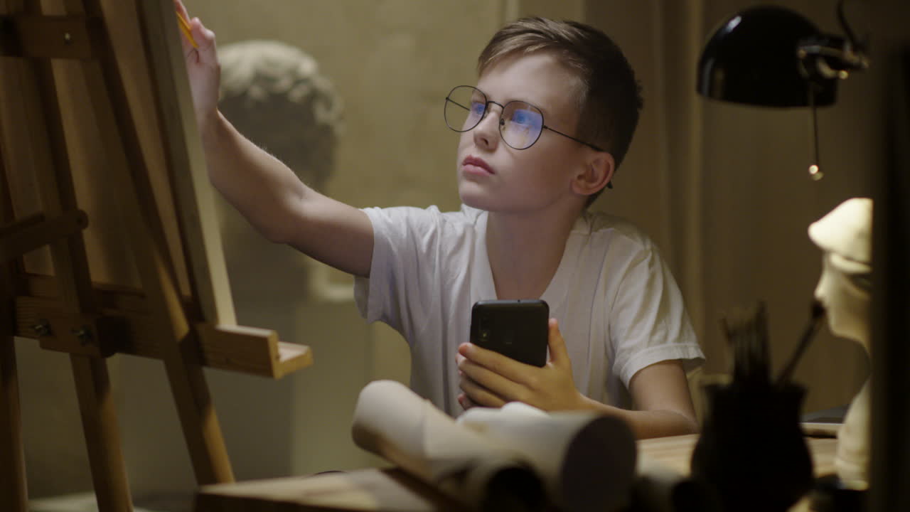 joven artista estudiando y dibujando