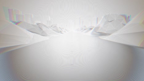 modern abstract low polygon mountain stark white global illuminated cityscape driving loop background with tv distortion and moire