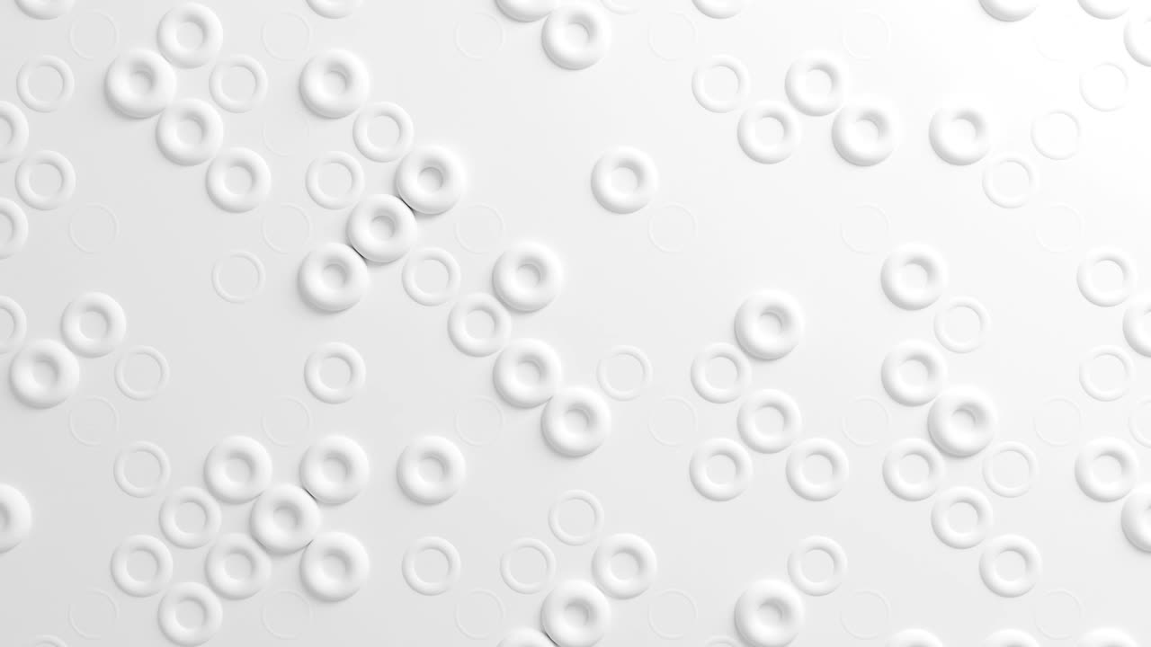 hermosos toros blancos en la superficie moviéndose en animación 3d sin costuras. fondo de diseño de movimiento abstracto. proceso generado por computadora. 4k uhd 3840x2160.