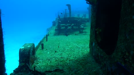 along a shipwreck's starboard deck